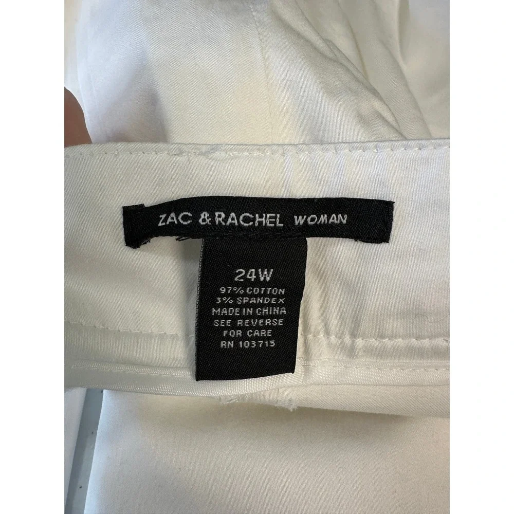 Zac & Rachel Women Crop Pants‎ White 24W Wide Leg Button Detail Cotton